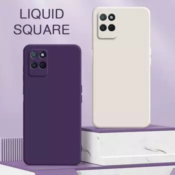 Square Liquid Silicone Case for Realme V3 V5 V11 V11S V13 V15 5G Mobile Phone Back Cover 360 Protective Shockproof Armor Housing Realme V3 5G