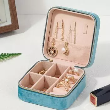 Square Necklace Ring Case Container Earring Organizer Vintage Velvet Jewelry Box Trave зелёный
