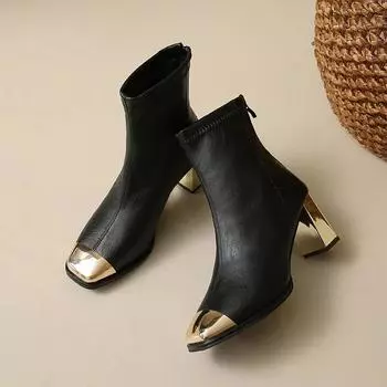 Square Toe Ankle Women Boots High Heels Shoes Woman 2024 Trend Chunky Women Pumps Party Elegant Chelsea Boots Winter Snow Botas 34 чёрный