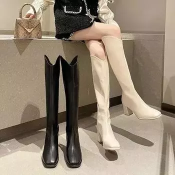 Square Toe Ladies Knee High Shaft Shoes New In Large Size Warm Women s Long Boots 2024 Winter Novelty Boot on Promotion Trend Pu 35