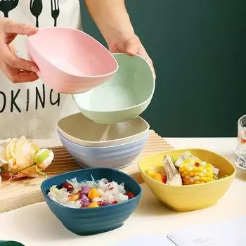 Square Wheat Straw Fruit Bowl Soup Ramen Bowls Salad Rice Bowls Tableware Food Container Microwave Safe бежевый