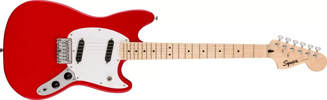 Squier by Fender Электрогитара Squier Squier Sonic™ Mustang, кленовая накладка на гриф, белая накладка, мягкий футляр Torino Red в комплекте