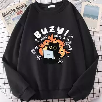 Stable State Fun Cat Cute Print Cartoons Hoodie Men Fashion Casual Clothes Comfortable Autumn Sweatshirt Hoody Pullovers & Long Sleeves Men s S чёрный