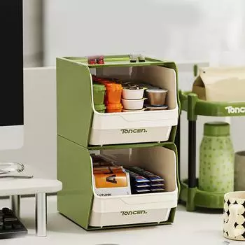 Stackable Tea Bag Storage Box Wall-Mounted Sundries Storage Rack Instant Coffee Rack for Home бежевый