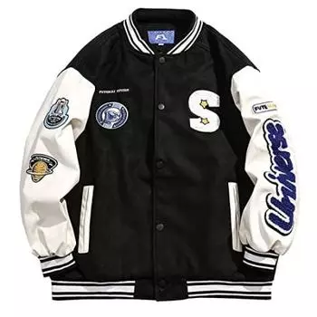 Стадионный джемпер для мужчин и Cold Stadium Varsity большого размера [KOSIKINI] женский, свободный, вышитый, погода, джемпер, куртка, пэчворк, наполнитель, чёрный