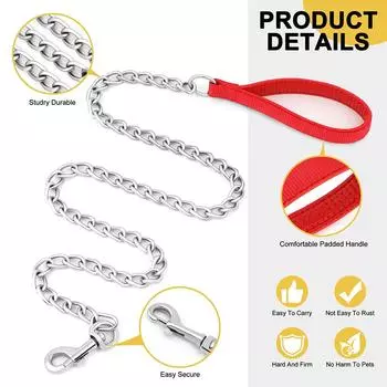 Stainless Steal Dog Chain Leash Durable Metal Pet Training Leash With Nylon Handle Pet Leads for Medium Large Dog Pitbull 3mm белый