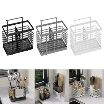 Stainless Steel Chopsticks Basket Chopsticks Tube Drainable Fork Spoon Storage Box Kitchen Utensils Storage Rack чёрный