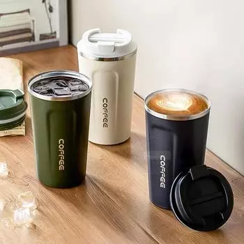 Stainless Steel Coffee Cup Thermos Mug Leak-Proof Thermos Travel Thermal Vacuum Flask Insulated Cup Water Bottle 510ML 510ml чёрный