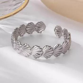 Stainless Steel Cuff Bangle Bracelet Shell Starfish Wrist Jewelry New Opening Bracelet Bangles Shell-Silver