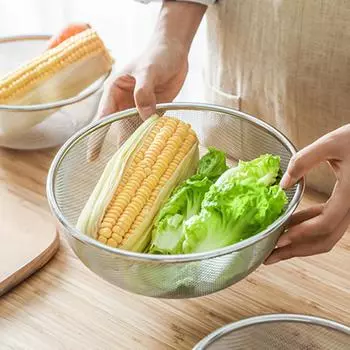 Stainless Steel Double-Layer Drain Storage Basket Set Vegetable Fruit Strainer Washing Rice Colander Kitchen Utensils