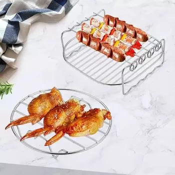 Stainless Steel Holder BBQ Rack Baking Tray Skewers Air Fryer Rack Multipurpose Double Layer Rack Toast Rack Kitchen Accessories