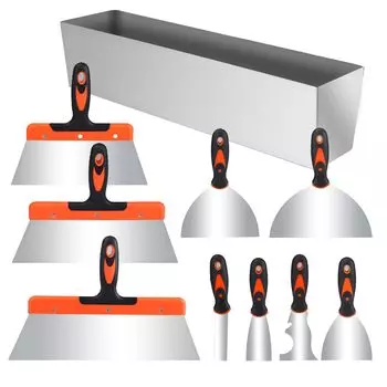 Stainless Steel Putty Scraper with Putty Plastering Soft Metal Putty Scraper for Wall Paint Wallpaper Paint Paint and Storage Box Included 10-Piece