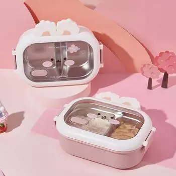 Stainless Steel Rabbit-Shaped Lunch Box for Kids Sealed Insulated Food Storage Containers with Compartment Portable Bento Boxes розовый