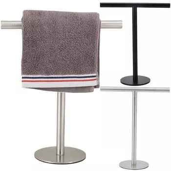 Stainless Steel T-Shape Towel Bar Rack Free Standing Bath Towel Bar Stand with Heavy Base for Bathroom Kitchen Vanity Countertop чёрный