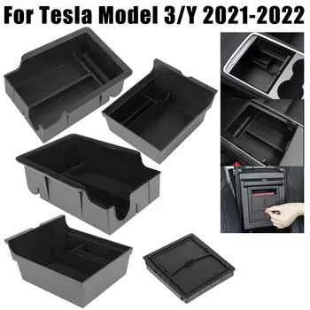 Стайлинг автомобиля для Tesla Model 3/Y 2021-2022, лоток для внутренних аксессуаров, флокируемый ящик для хранения, подлокотник центральной консоли, скрытый ящик Front - Plastic