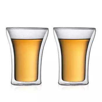 Стакан BODUM Glass ASSAM с двойными стенками, 250 мл, набор из 2 стаканов, сохраняющих тепло, сохраняющих холод, с двойными стенками, термостойкое стекло, безопасное для использования в микроволновой печи