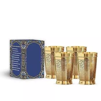 Стакан из чистой латуни с рельефным дизайном, для питья, подачи воды, йоги и аюрведы