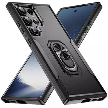 Stand Bracket Ring Holder Case for Samsung Galaxy S24 Ultra Plus FE 5G Back Cover for Galaxy S24 FE чёрный