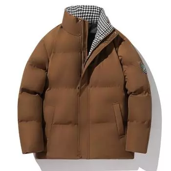 Stand-up Collar Down Cotton-padded Clothes Men s Bread Clothes Winter Velvet Thickened Stand-up Collar Cotton-padded Jacket M коричневый