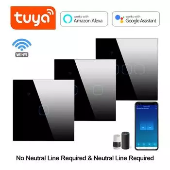 Стандарт ЕС Tuya Smart Light Switch 1/2/3 Gang 1 Way Wi-Fi настенный светильник сенсорный переключатель для Google Home Alexa голосовое управление 1-Gang