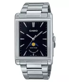 Стандартные аналоговые часы Casio с фазой луны из нержавеющей стали, кварцевые мужские часы с черным циферблатом MTP-M105D-1A
