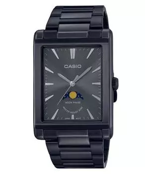 Стандартные аналоговые часы Casio с фазой луны из нержавеющей стали, кварцевые мужские часы с черным циферблатом MTP-M105B-1A