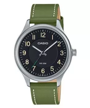 Стандартные аналоговые кварцевые мужские часы Casio с кожаным ремешком и черным циферблатом MTP-B160L-1B1