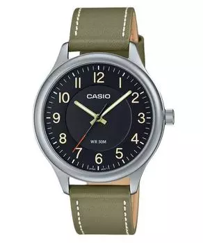Стандартные аналоговые кварцевые мужские часы Casio с кожаным ремешком и черным циферблатом MTP-B160L-1B2
