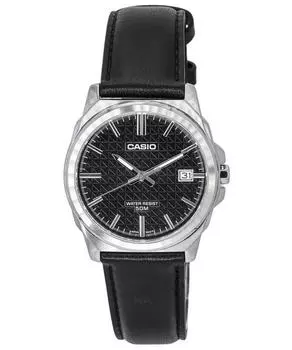 Стандартные аналоговые кварцевые мужские часы Casio с кожаным ремешком и черным циферблатом MTP-E720L-1A