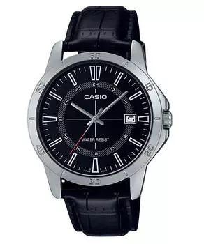 Стандартные аналоговые кварцевые мужские часы Casio с кожаным ремешком и черным циферблатом MTP-V004L-1C