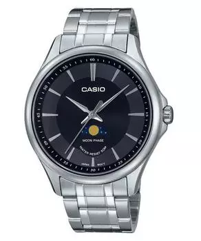 Стандартные аналоговые кварцевые мужские часы Casio с черным циферблатом и фазой луны MTP-M100D-1A чёрный