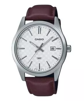 Стандартные аналоговые кварцевые мужские часы Casio с кожаным ремешком и белым циферблатом MTP-VD03L-5A белый