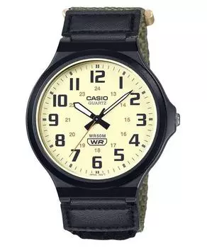 Стандартные аналоговые кварцевые мужские часы Casio с тканевым ремешком и бежевым циферблатом MW-240B-3BV бежевый
