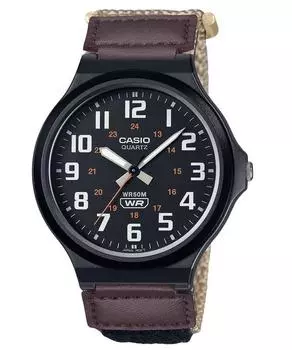 Стандартные аналоговые тканевые часы Casio с черным циферблатом, кварцевые мужские часы MW-240B-5BV чёрный