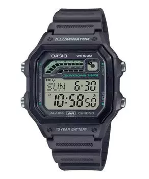 Стандартные цифровые мужские часы Casio с полимерным ремешком, серые кварцевые WS-1600H-8AV 100M чёрный