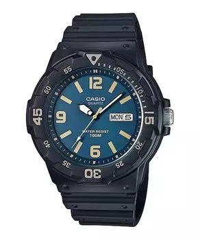 СТАНДАРТНЫЕ кварцевые часы с зеленовато-синим циферблатом Overseas Model [CASIO] MRW-200H-2B3V мужские [Товар]