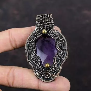 Star Amethyst Pendant Copper Wire Wrapped Pendant Gemstone Pendant Star Amethyst Jewelry Handmade Pendant Copper Wire Jewelry Gift For Mom