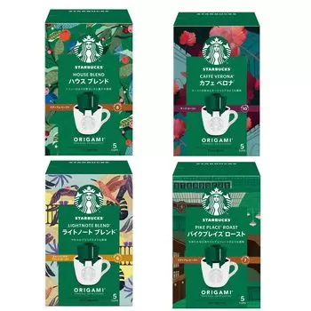 Starbucks Origami Personal Drip Coffee 4 Types Assorted Note Place 20 cups (House Blend/Cafe Verona/Light Blend/Pike Roast),