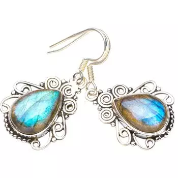 StarGems® Natural Blue Fire Labradorite Handmade 925 Sterling Silver Earrings 1.5 E5740