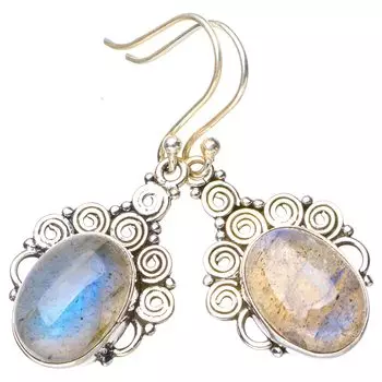 StarGems® Natural Blue Fire Labradorite Handmade 925 Sterling Silver Earrings 1.5 E5682