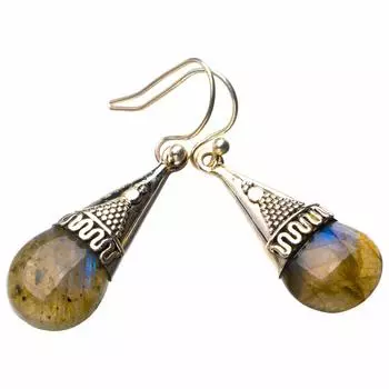 StarGems® Natural Blue Fire Labradorite Handmade 925 Sterling Silver Earrings 1.5 D7741
