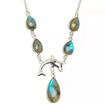 StarGems Natural Blue Fire Labradorite Handmade Unique 925 Sterling Silver Necklace 16.5+1.25 A3165