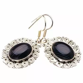 StarGems® Natural Botswana Agate Handmade 925 Sterling Silver Earrings 1.5 D3928
