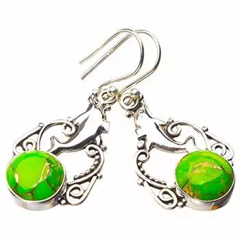 StarGems® Natural Copper Turquoise Dolphin Handmade 925 Sterling Silver Earrings 1.5 E1714