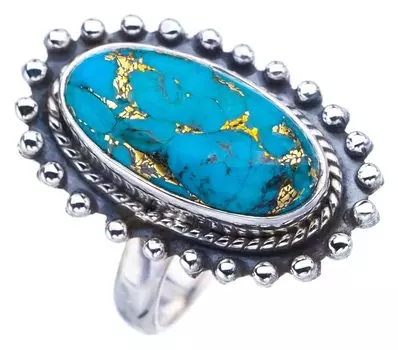 StarGems® Natural Copper Turquoise Handmade 925 Sterling Silver Ring 7 F3193