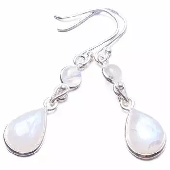 StarGems Natural Rainbow Moonstone Handmade Unique 925 Sterling Silver Earrings 1.75 Y3785