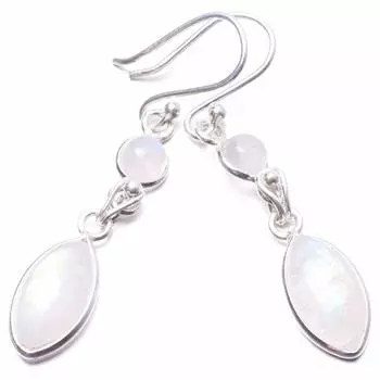 StarGems Natural Rainbow Moonstone Handmade Unique 925 Sterling Silver Earrings 1.75 Y3744