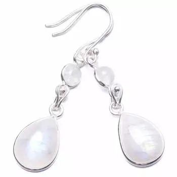STARGEMS Уникальные серьги из стерлингового серебра 925 пробы с натуральным радужным лунным камнем ручной работы 1,75 дюйма Y3032