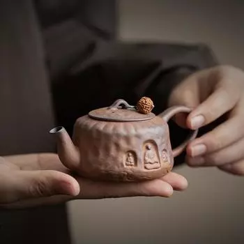 Старинный чайник из старой каменной глины, небольшая емкость, китайский чайник ручной работы, можно хранить, наборы для кунг-фу, фильтр-чайники