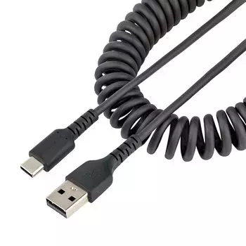 STARTECH до 50 см Спиральный кабель из арамидного волокна Папа к USB A к USB Type C Спиральный Черный Сверхпрочный USB-A USB-C кабель, (Расширяемый), Усиленный, Папа, Кабель 2.0, чёрный